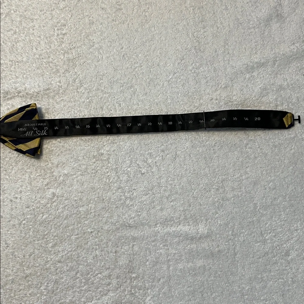 Stylish Boys Gold and Navy Striped Bow Tie, OS Adjustable Sizing (14 1/2 -20)